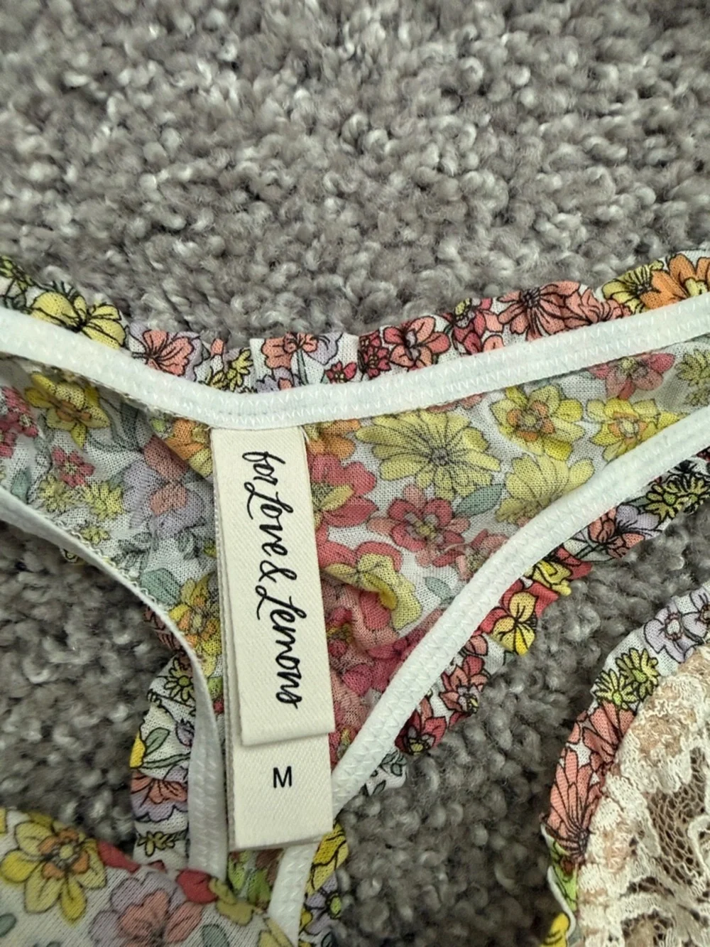 For Love & Lemons - Floral Lace Bralette & Thong Set - Yellow, Pink, Green - Picture 3 of 4